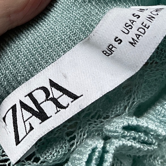 Zara Sheer Mint Green Turtleneck with Lace trim on Sleeves Size Small - Picture 6 of 7
